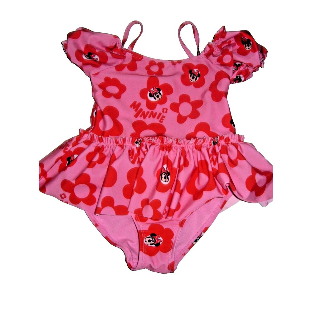 Disney Minnie Mouse Swimsuit Cute Flower Pattern Pink&Red Size 5/6 Beachwear